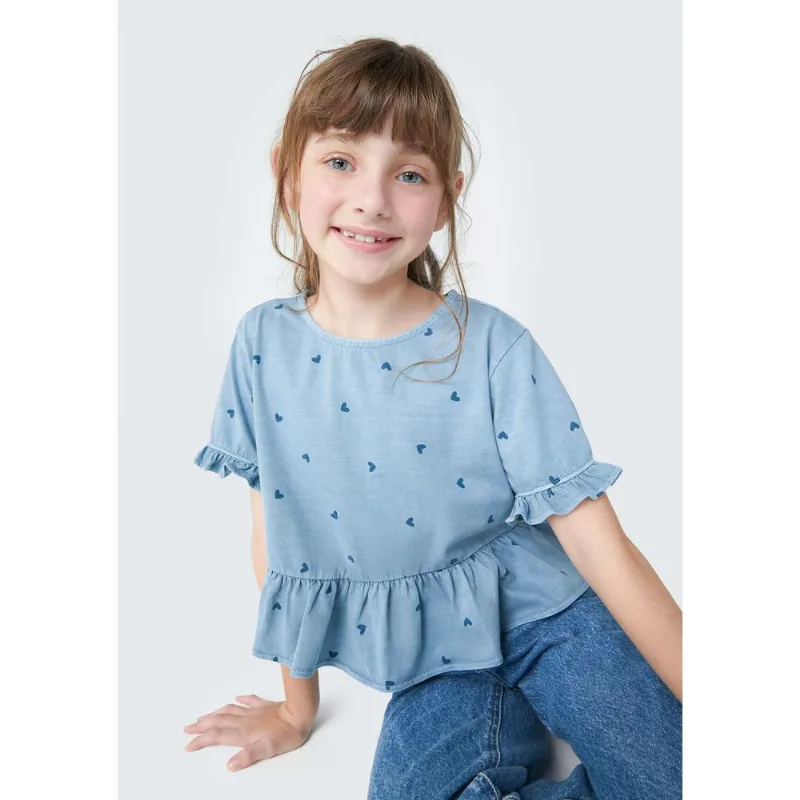 Blusa Infantil Menina Com Babados - Azul 014