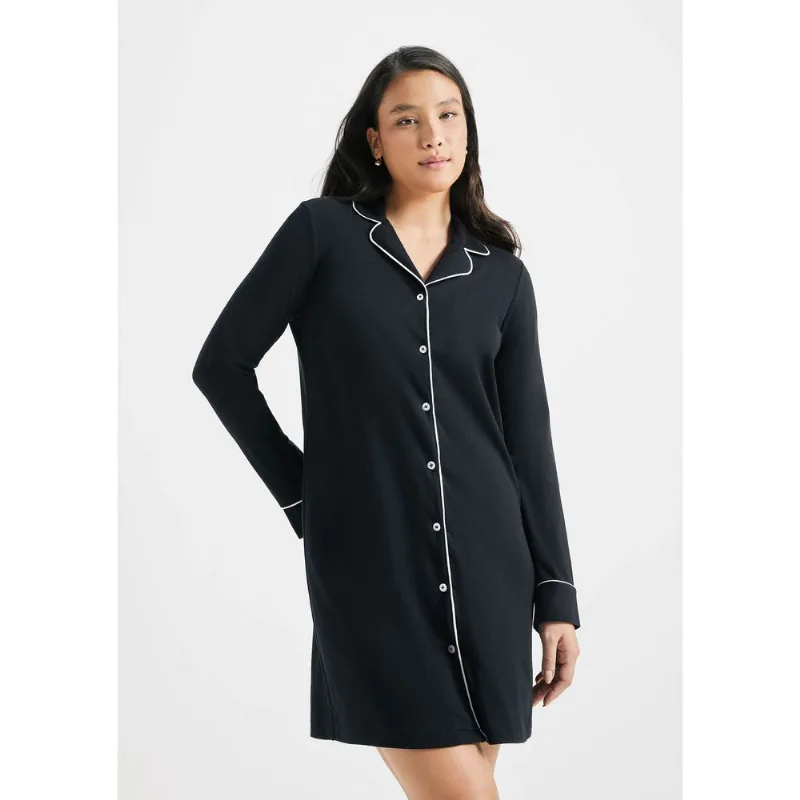 Camisola Chemise Manga Longa - Preto G