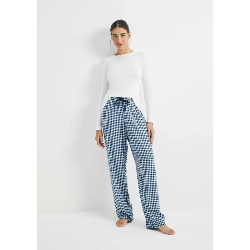 Calça Feminina Reta Estampada Em Viscose - Azul XG