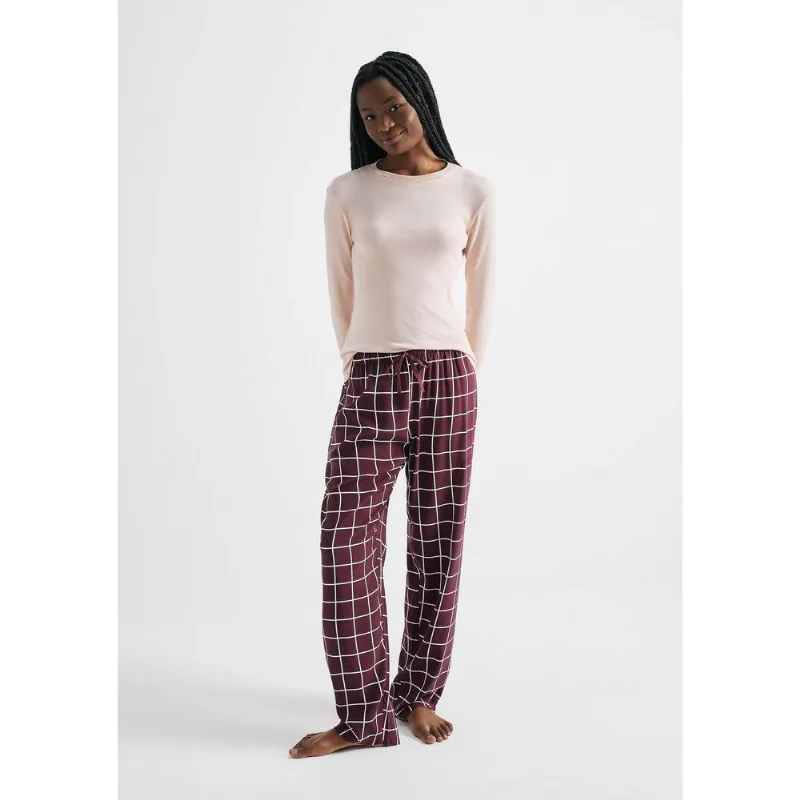 Calça Feminina Reta Estampada Em Viscose - Vermelho XP
