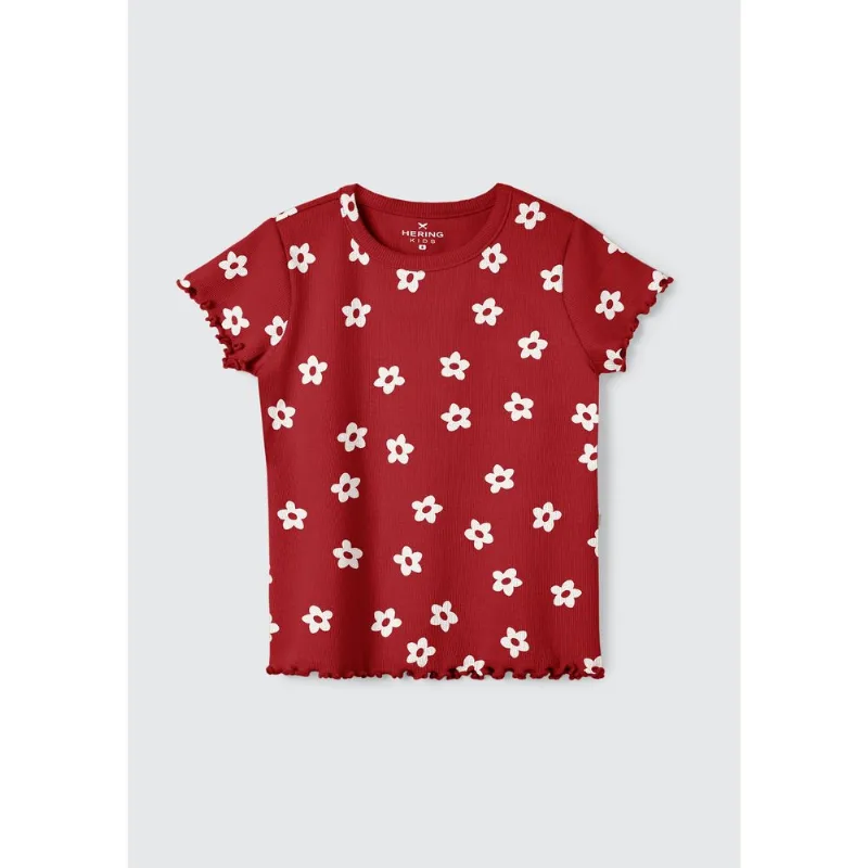Blusa Infantil Menina Manga Curta Em Ribana Estampada - Vermelho 012