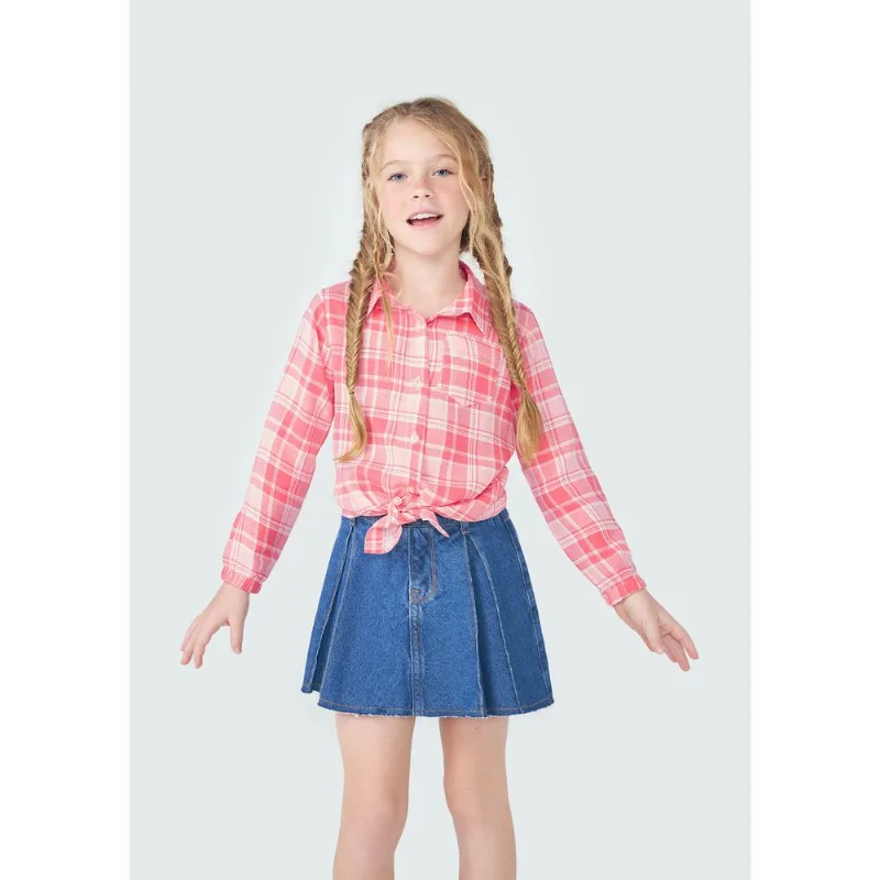 Camisa Infantil Menina Em Xadrez Com Amarração - Rosa 006