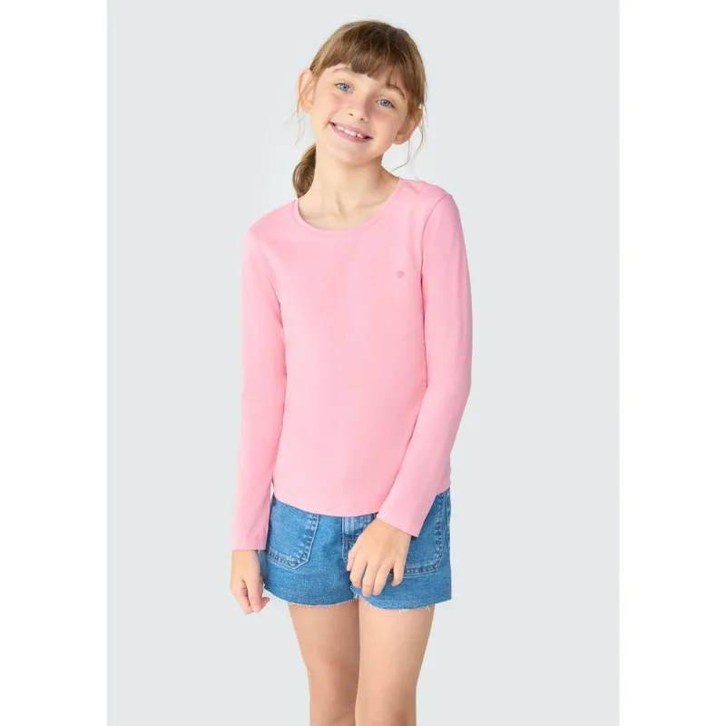 Blusa Básica Infantil Menina Manga Longa Com Patch Hering Kids - Rosa 014