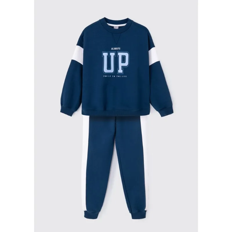 Conjunto Infantil Menina Em Moletom Peluciado Com Estampa - Azul 010
