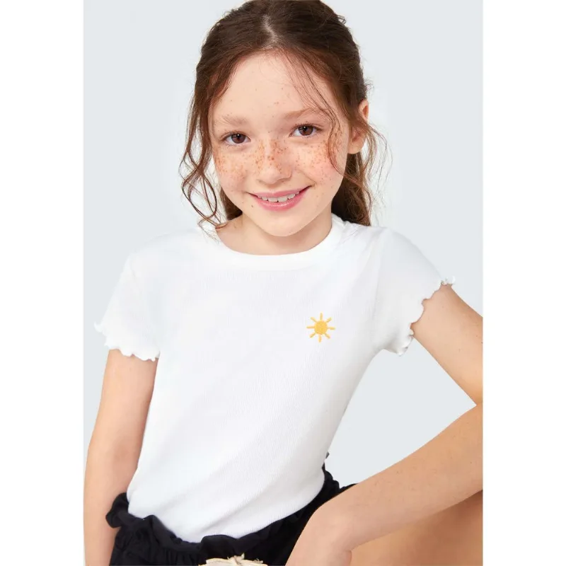 Blusa Manga Curta Infantil Menina Em Ribana - Branco 010