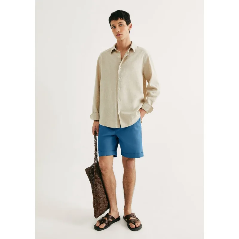 Bermuda Básica Masculina Em Sarja Com Elastano - Azul 042