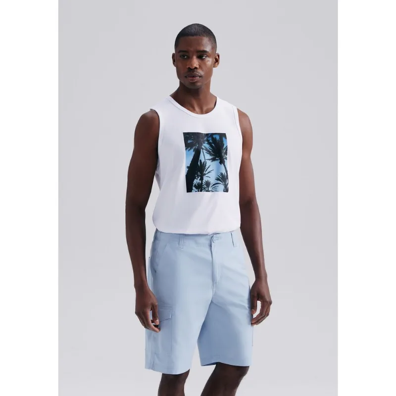 Bermuda Básica Masculina Cargo Em Sarja - Azul 052