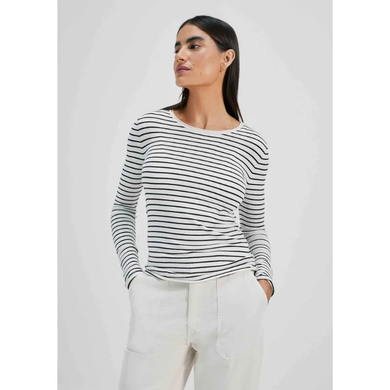 Blusa Feminina Manga Longa Slim Listrada Em Tricô - Branco XP