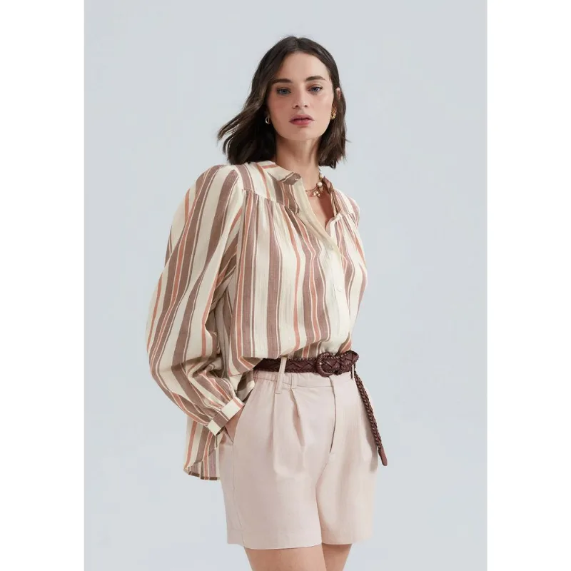 Blusa Feminina Manga Longa Listrada - Bege XG