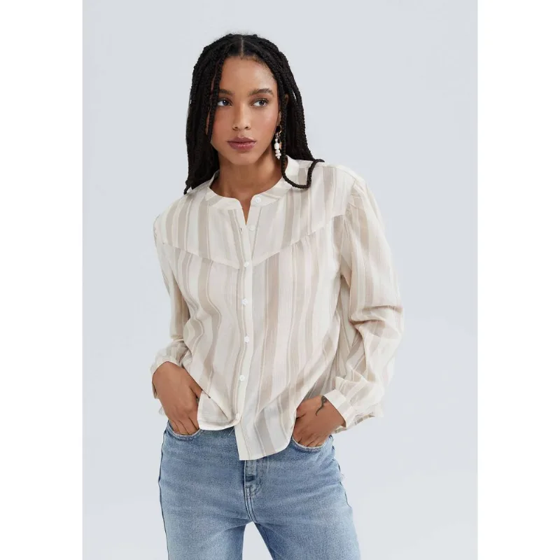 Blusa Feminina Manga Longa Listrada - Bege XG