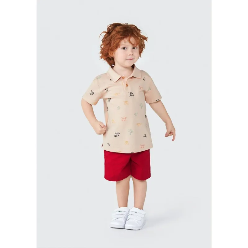 Bermuda Infantil Menino Toddler Chino Em Sarja - Vermelho 004