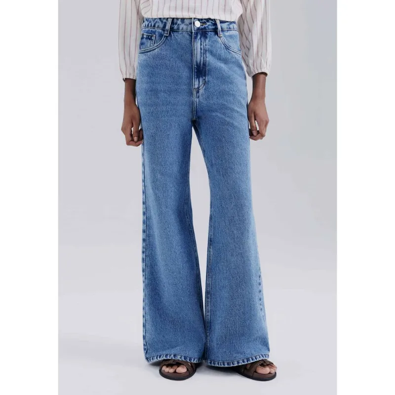 Calça Jeans Feminina Pantalona Cintura Média - Azul 046