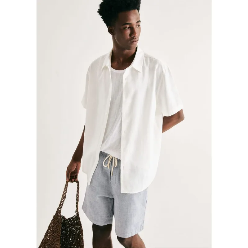 Camisa Masculina Manga Curta Slim Com Linho - Branco P