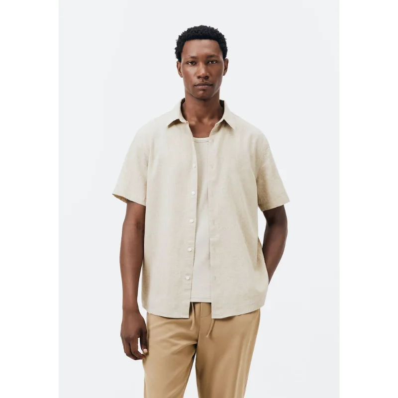 Camisa Masculina Manga Curta Slim Com Linho - Off white P