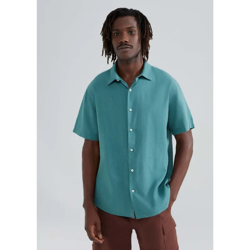 Camisa Masculina Manga Curta Slim Com Linho - Verde G