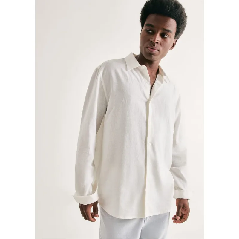 Camisa Masculina Manga Longa Slim Com Linho - Branco XXG