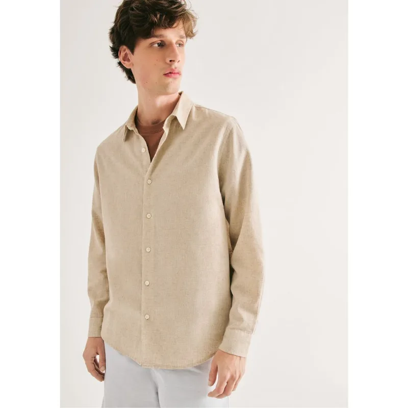 Camisa Masculina Manga Longa Slim Com Linho - Off white G