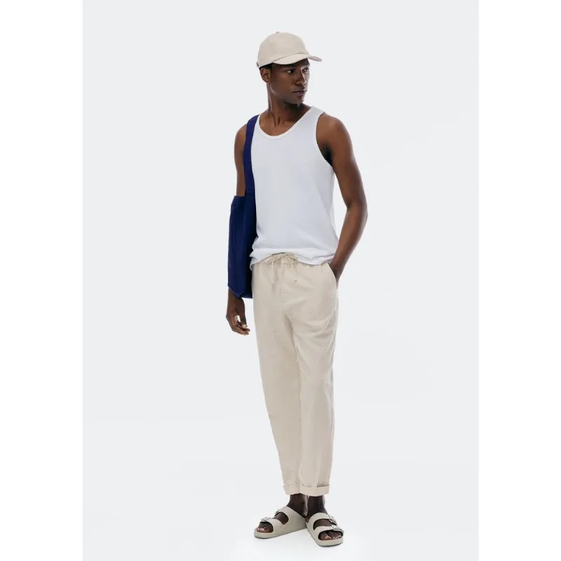 Calça Masculina Reta Com Linho - Bege 036
