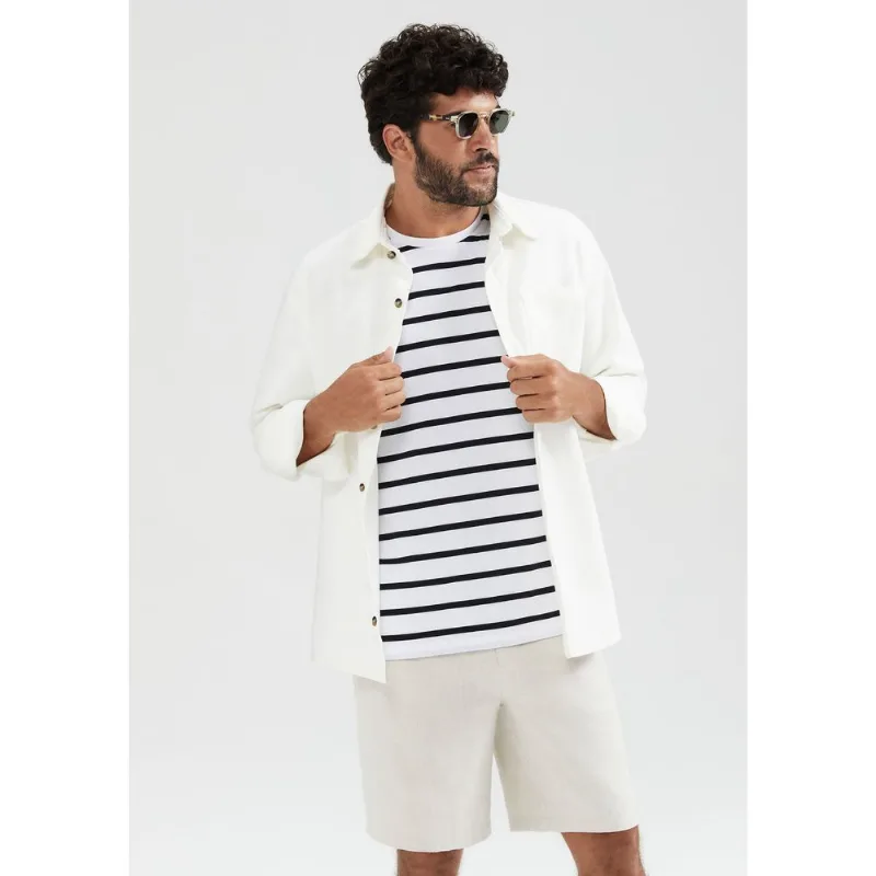 Camisa Masculina Manga Longa Em Sarja - Off white G