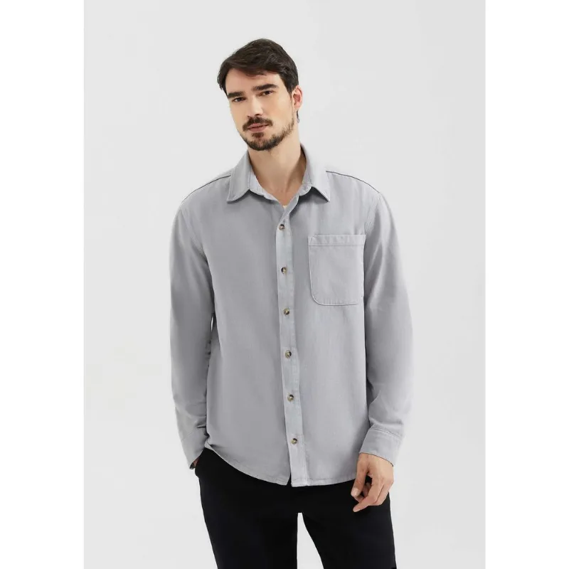 Camisa Masculina Manga Longa Em Sarja - Cinza XG