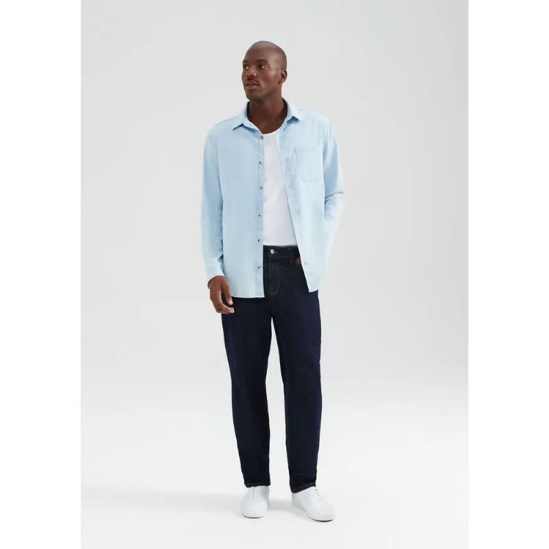Camisa Jeans Masculina Manga Longa - Azul G