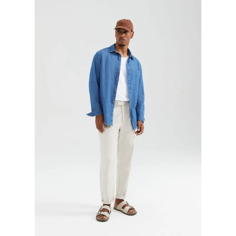 Camisa Jeans Masculina Manga Longa - Azul G