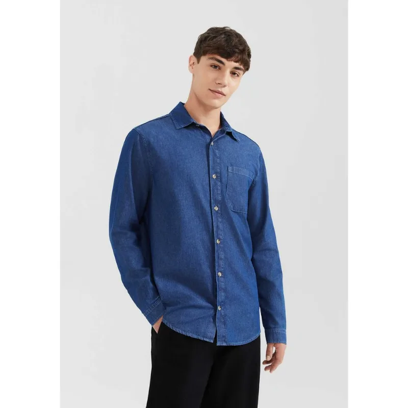 Camisa Jeans Masculina Manga Longa - Azul XG