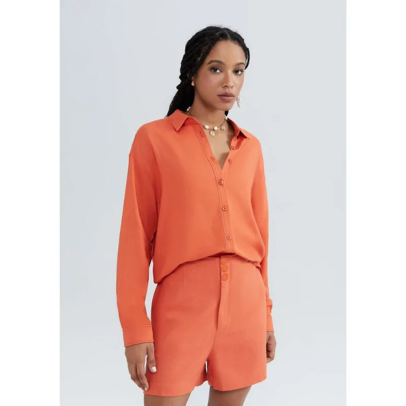 Camisa Feminina Manga Longa Em Viscolinho - Laranja G