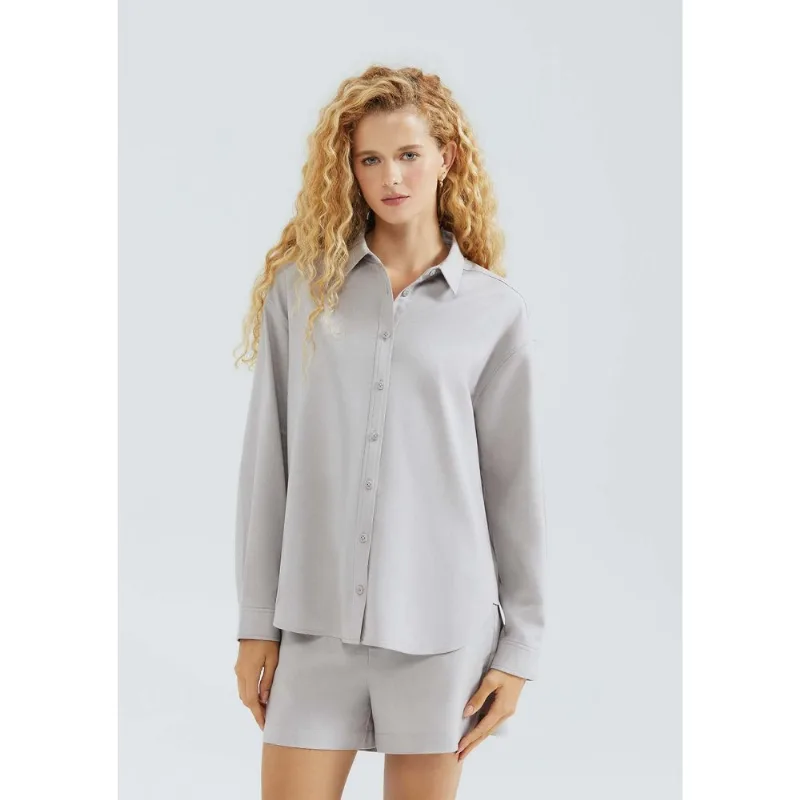 Camisa Feminina Manga Longa Em Viscolinho - Lilás M