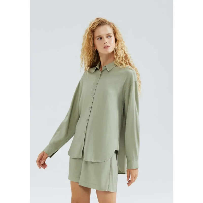 Camisa Feminina Manga Longa Em Viscolinho - Verde XG