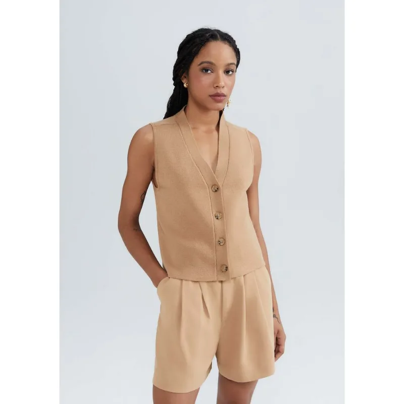 Colete Feminino Em Tricô Leve - Bege G