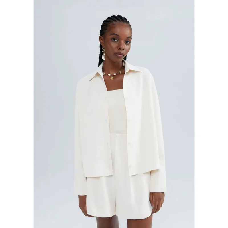 Camisa Feminina Manga Longa Em Crepe - Creme P