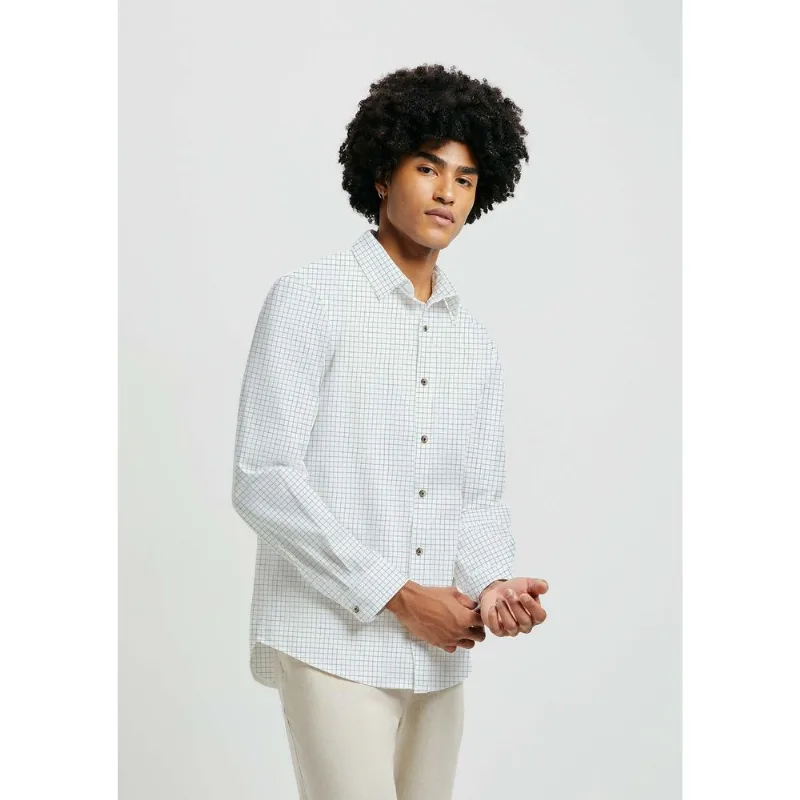 Camisa Masculina Manga Longa Xadrez Em Linho - Off white XXG