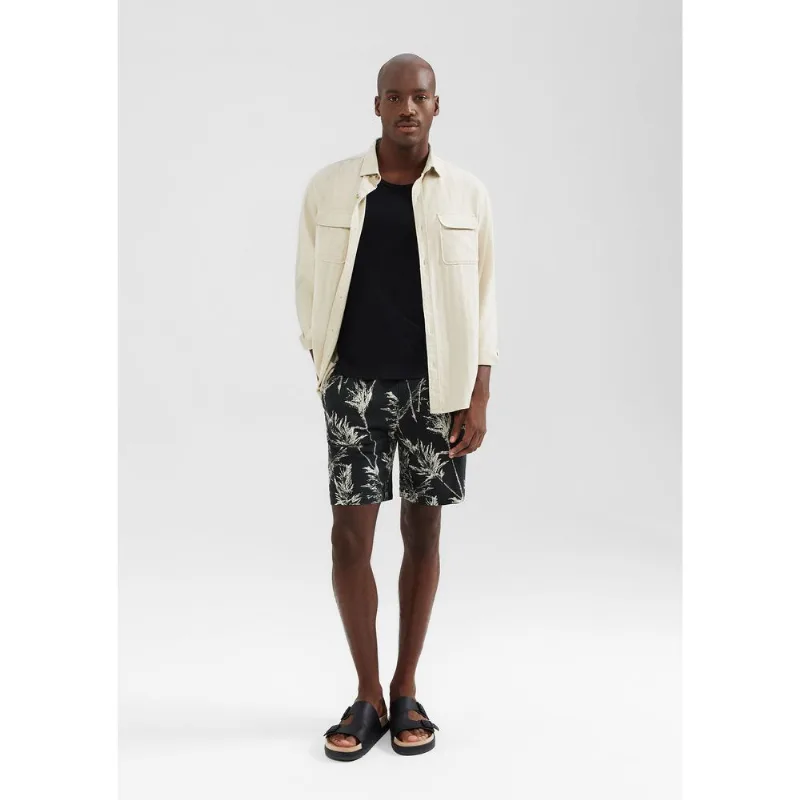 Bermuda Masculina Floral Em Linho - Preto M
