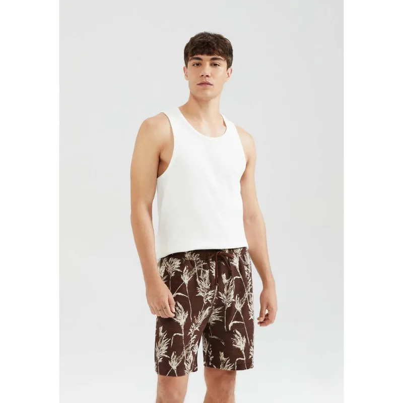 Bermuda Masculina Floral Em Linho - Marrom XG