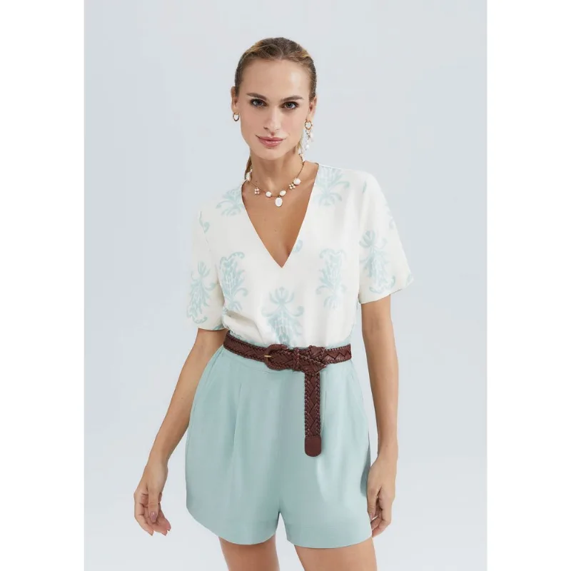 Blusa Feminina Estampada Em Viscolinho - Off white XP