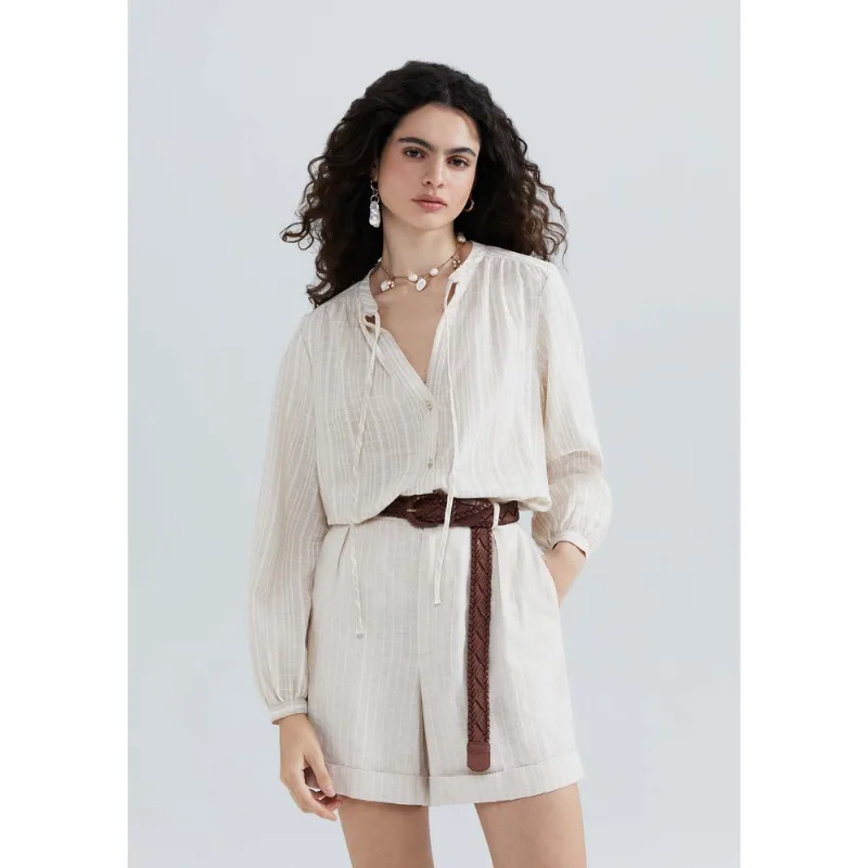 Blusa Bata Feminina Manga Longa Listrada - Bege XG
