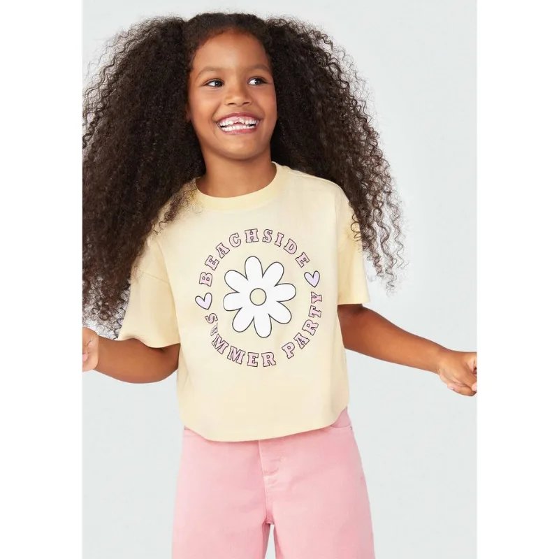 Blusa Cropped Infantil Menina Manga Curta - Amarelo 008