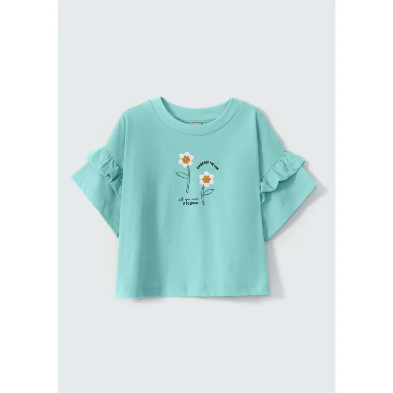 Blusa Cropped Infantil Menina Com Babados - Verde 006