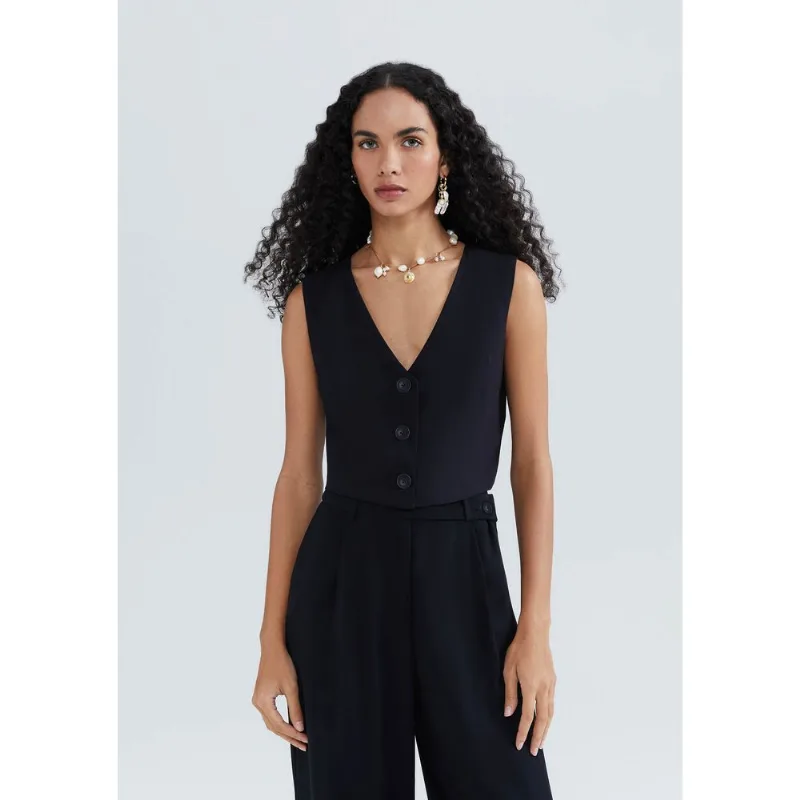 Colete Feminino Cropped Em Viscose - Preto XG