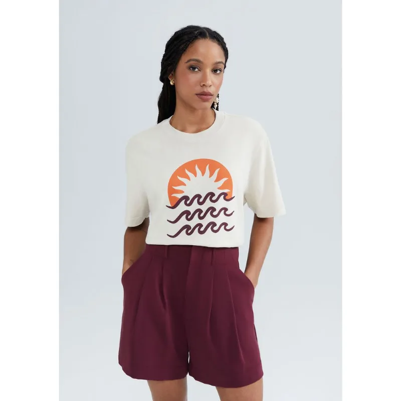 Blusa Feminina Manga 3/4 Com Estampa - Bege M
