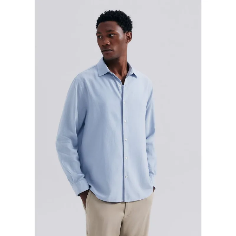 Camisa Masculina Manga Longa Slim Com Linho - Azul XXG