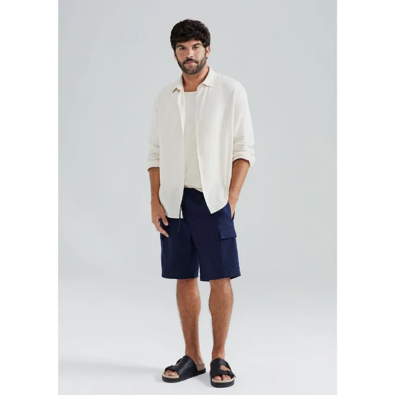 Shorts Masculino Cargo Com Linho - Azul XG