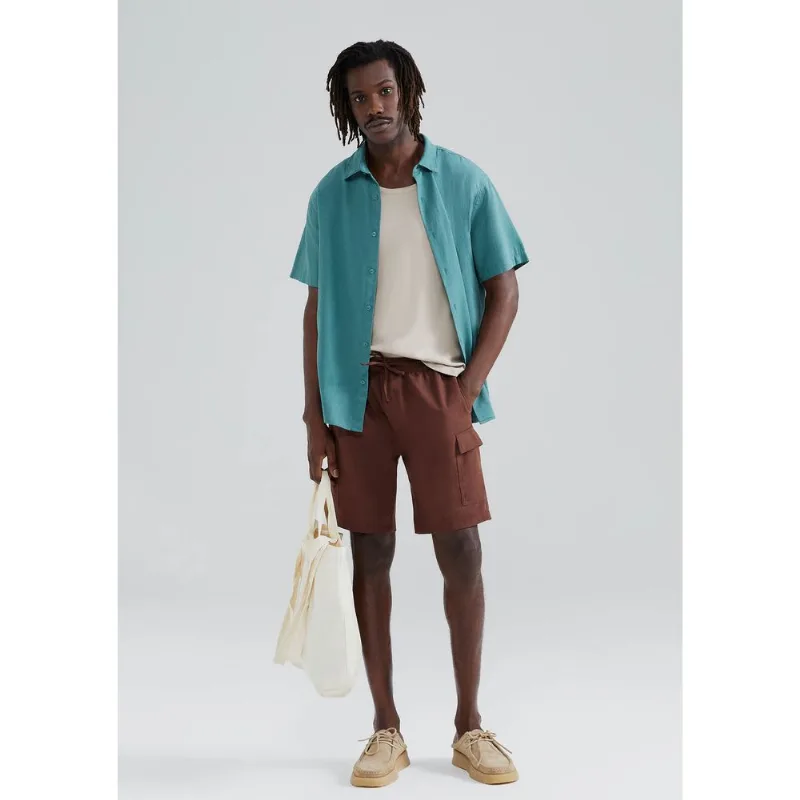 Shorts Masculino Cargo Com Linho - Marrom M