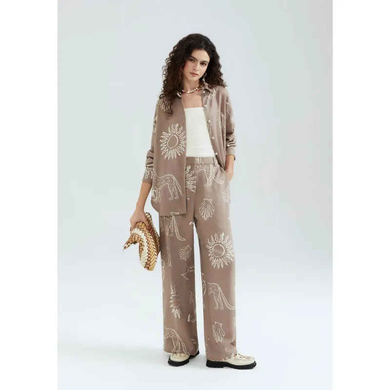Calça Feminina Reta Cintura Alta Estampada - Marrom 036