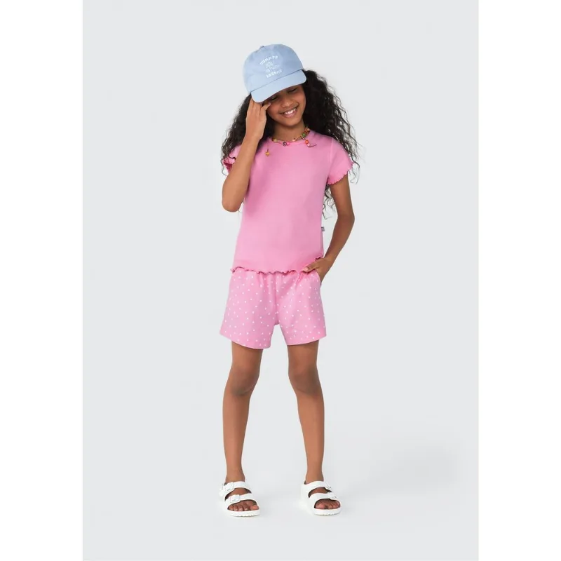 Blusa Manga Curta Infantil Menina Em Ribana - Rosa 006