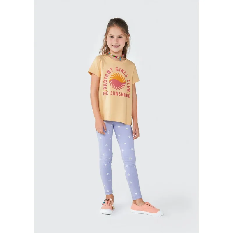 Blusa Infantil Menina Manga Curta Com Estampa - Amarelo 014