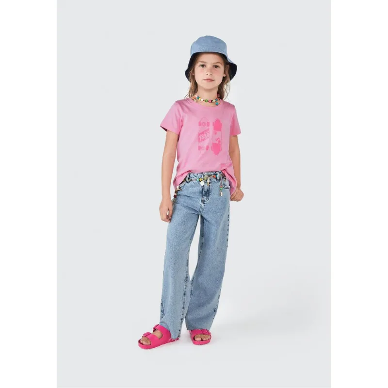 Blusa Infantil Menina Manga Curta Com Estampa - Rosa 008