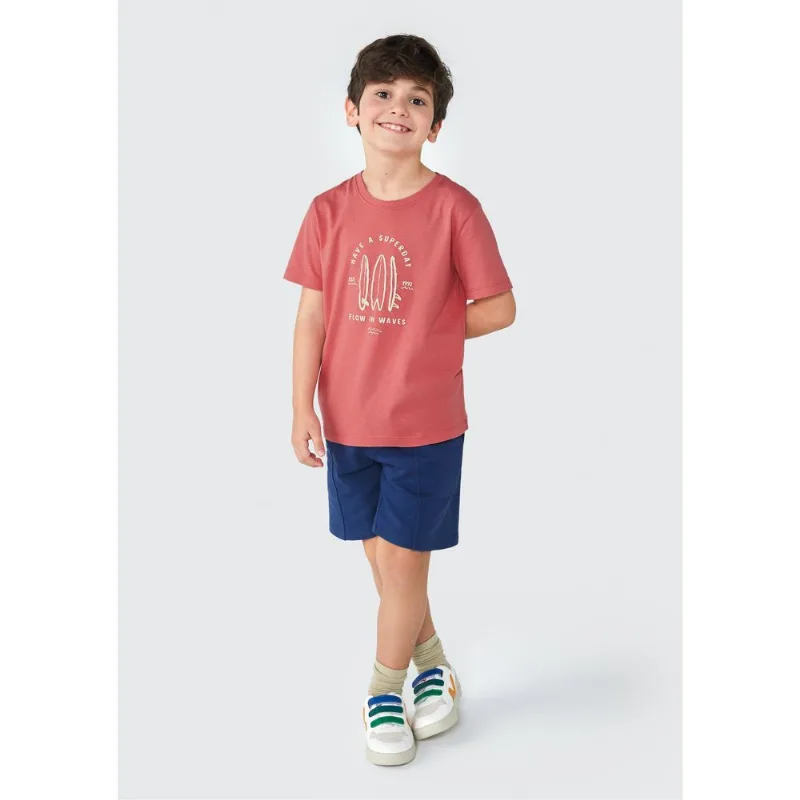 Camiseta Infantil Menino Manga Curta Com Estampa - Vermelho 010