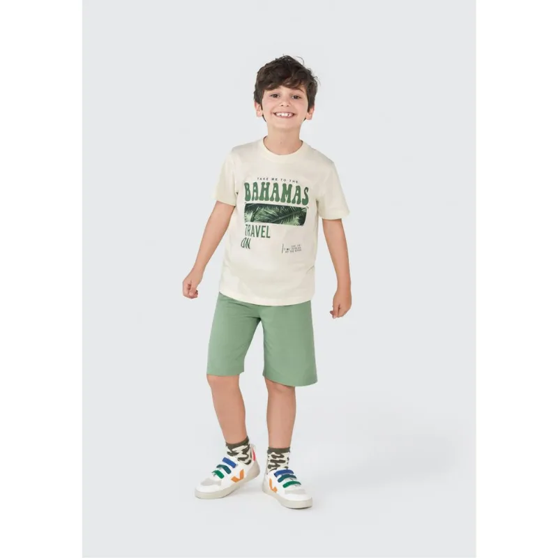 Conjunto Infantil Menino Curto Com Estampa - Bege 010